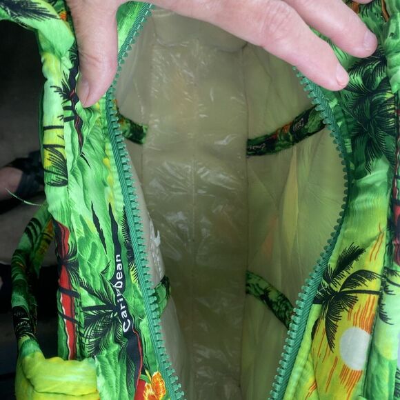 2pc Martin St. Maarten Caribbean Green Tropical Print‎ Beach Bag & Travel Pouch - Picture 4 of 12